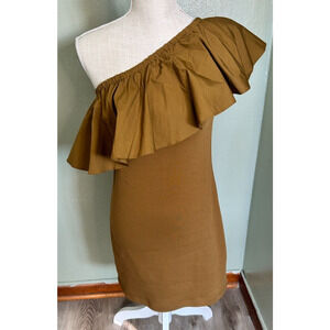A New Day One Shoulder Dress NEW Size XS Mustard